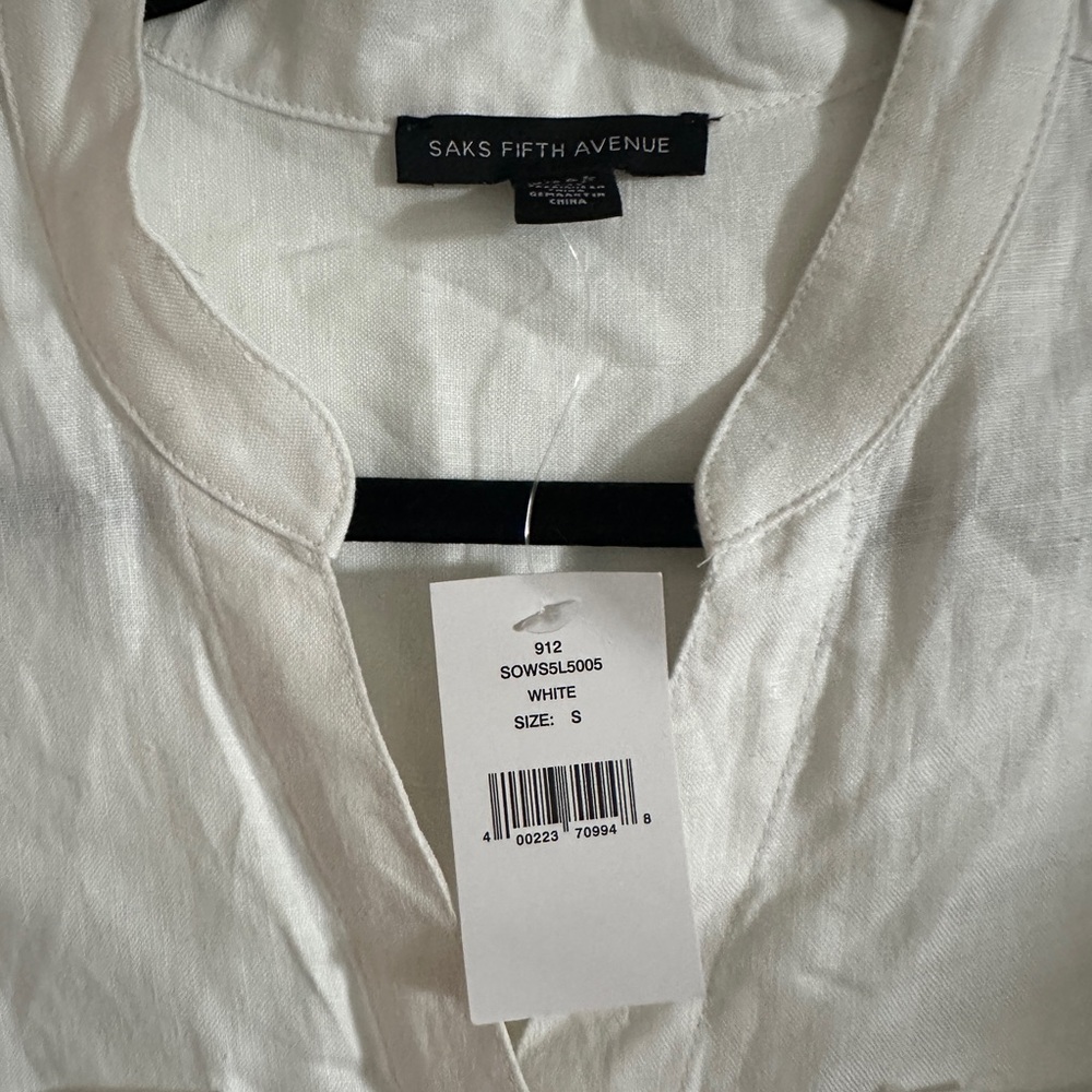 Saks Fifth Avenue linen White Button-Down Shirt Dress - Picture 2 of 8